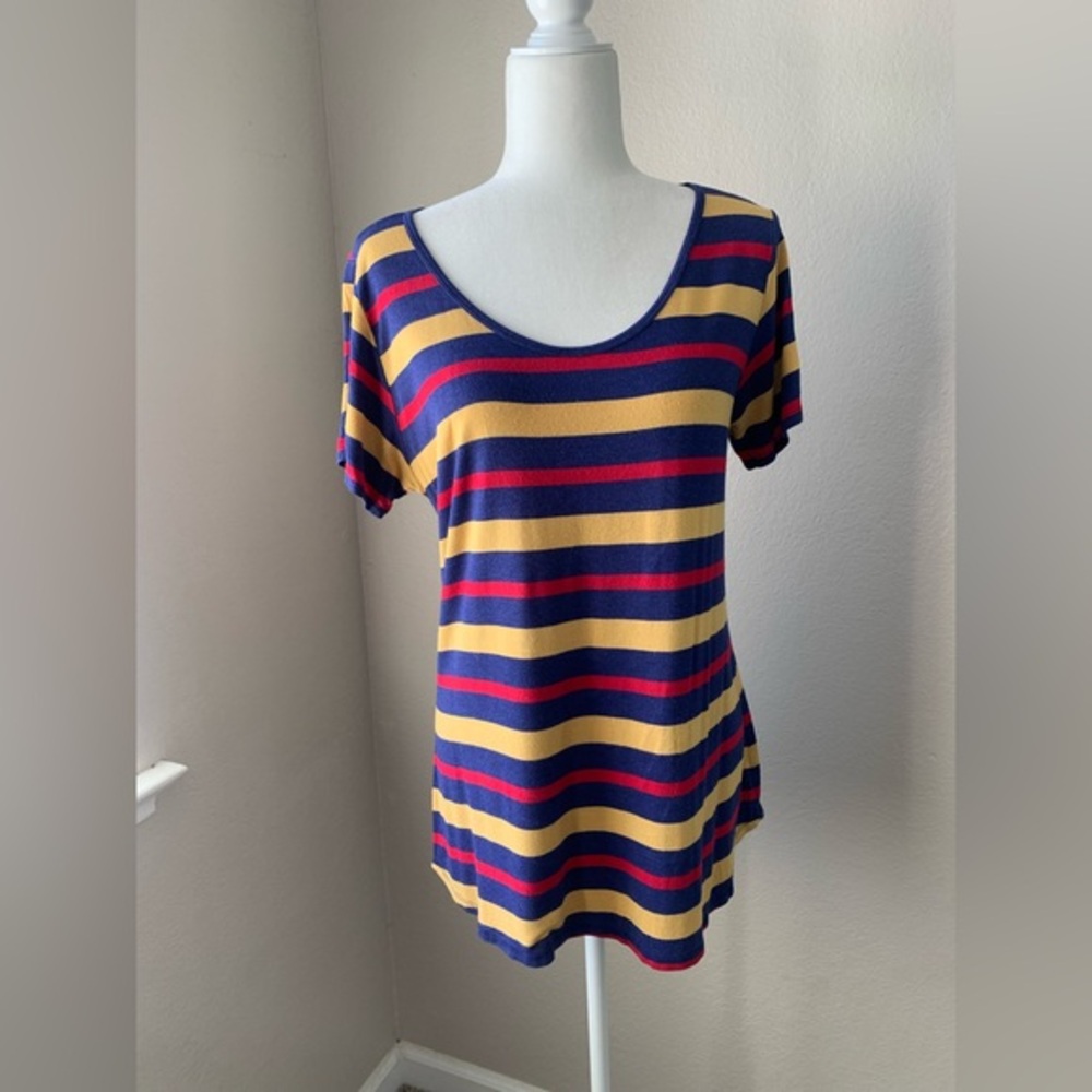 Striped Short Sleeve Top - Blue, Yellow, Red